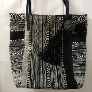 Lucky Brand Cora Woven Tote Bag Black & White
